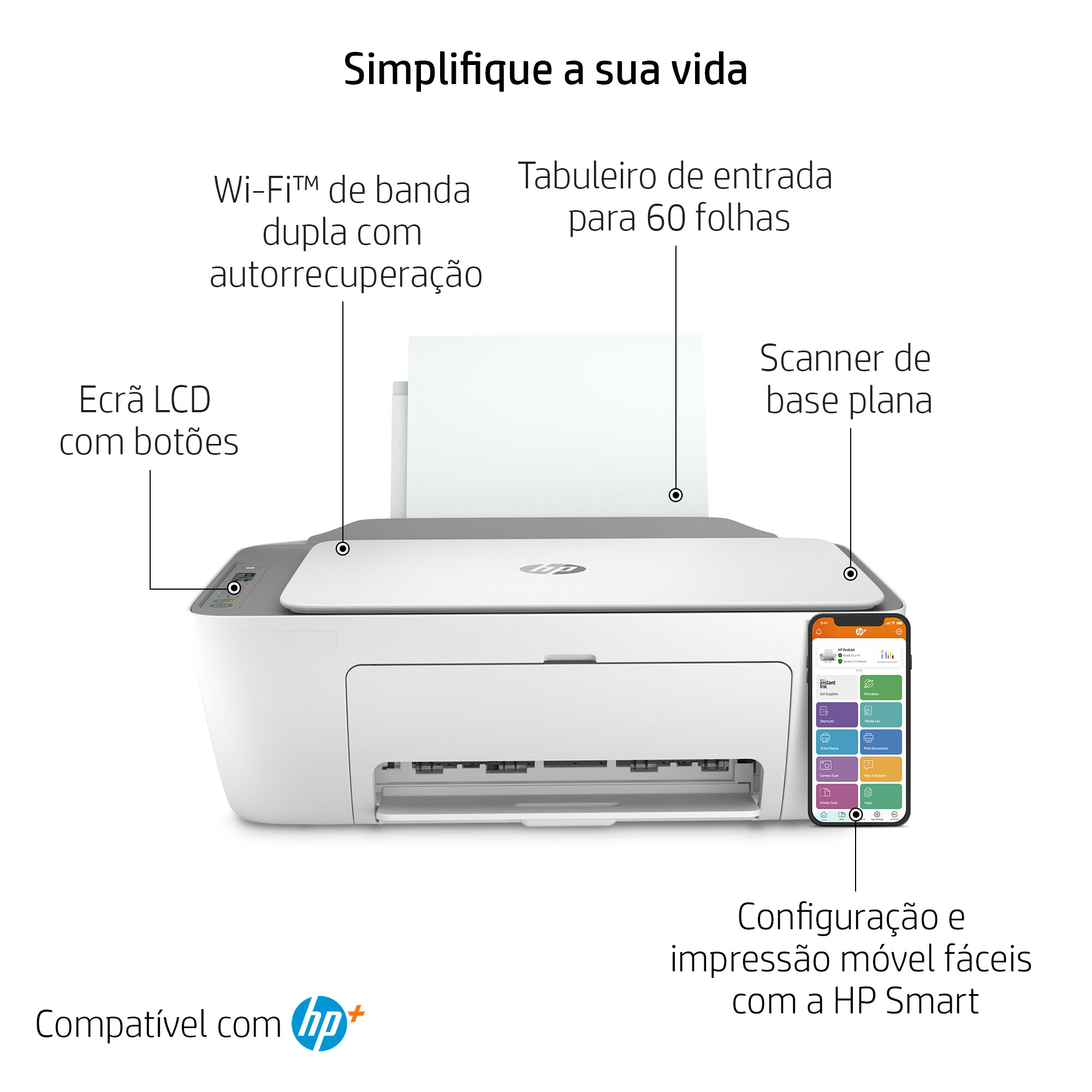 HP - Impresora de Inyección de Tinta HP DeskJet 2720e All-In-ONE WiFi