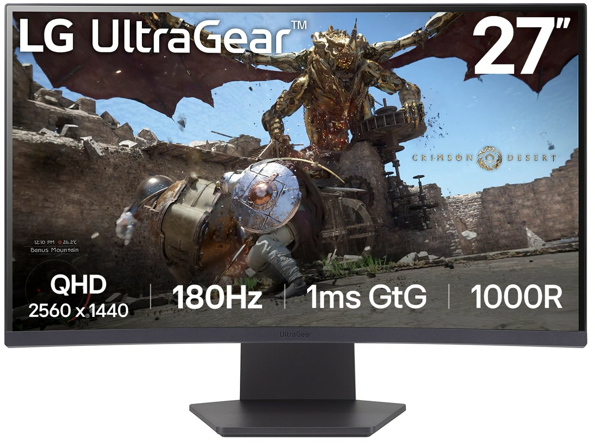 Monitor Curvo Gaming LG UltraGear 27" 27GS60QC-B VA WQHD 180Hz 1ms FreeSync HDR10