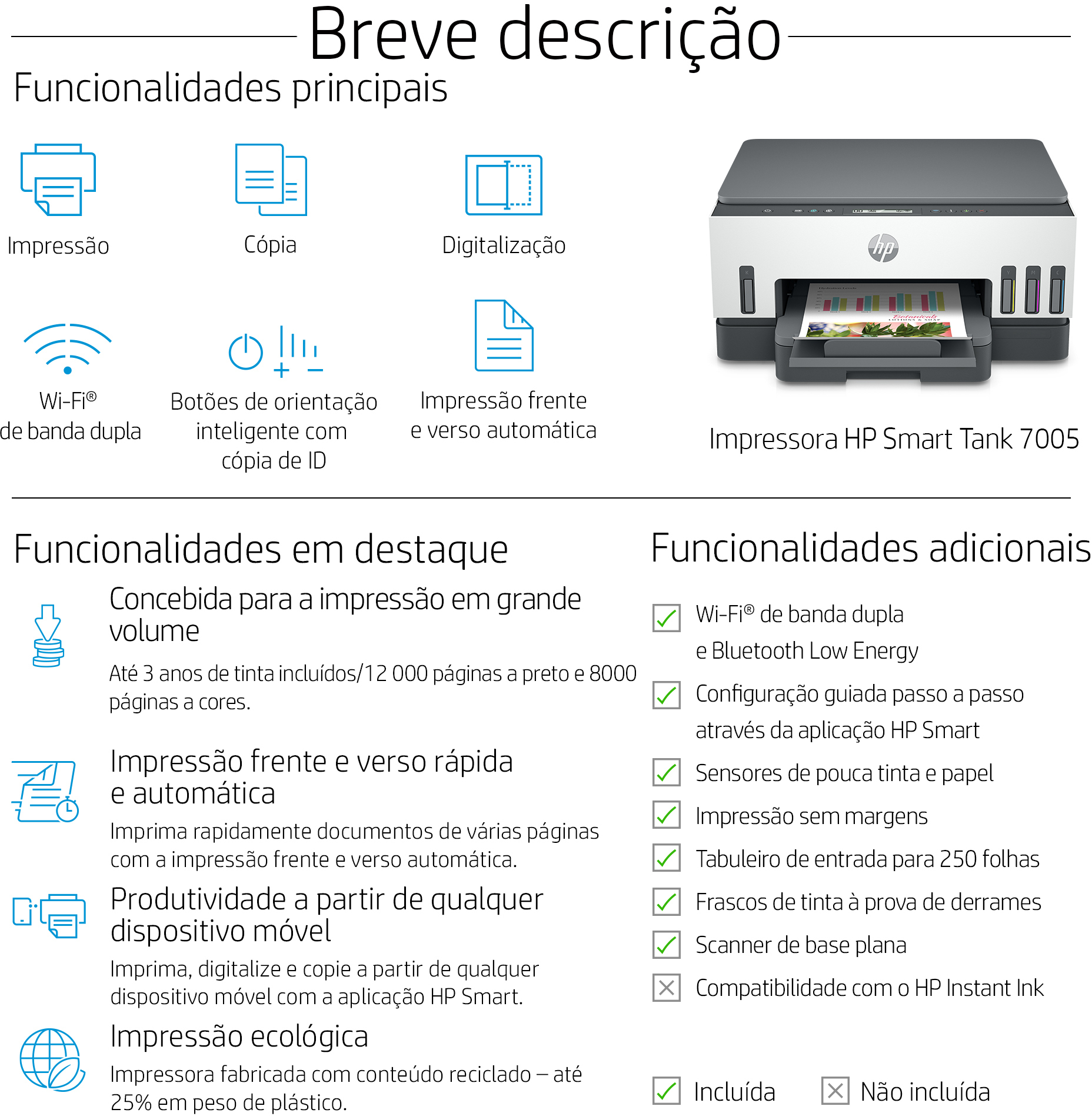  - Impresora Multifunción de Inyección de Tinta HP Smart Tank 7005 Todo-en-Uno WiFi