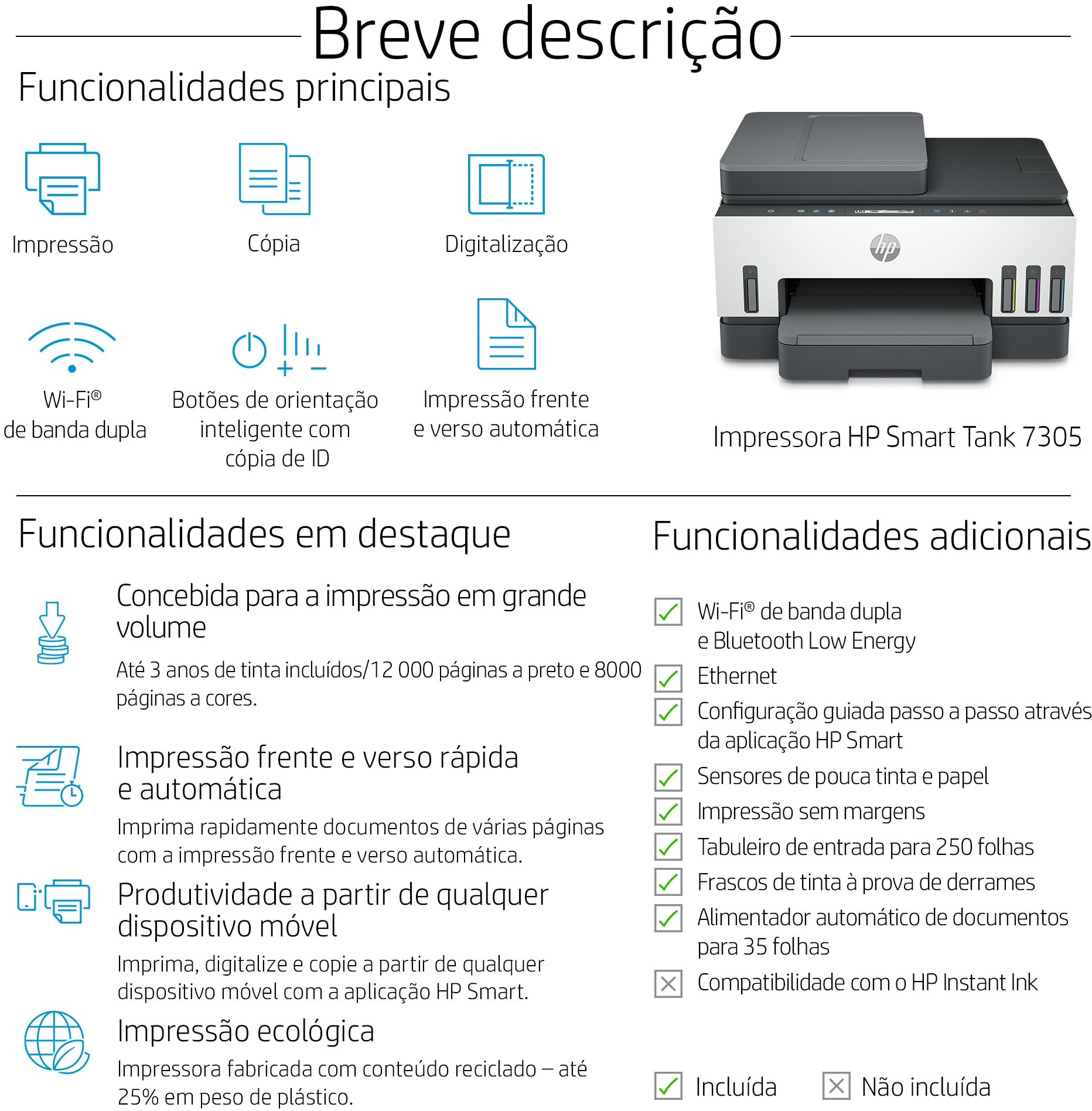  - Impresora Multifunción de Inyección de Tinta HP Smart Tank 7305 Todo-en-Uno WiFi