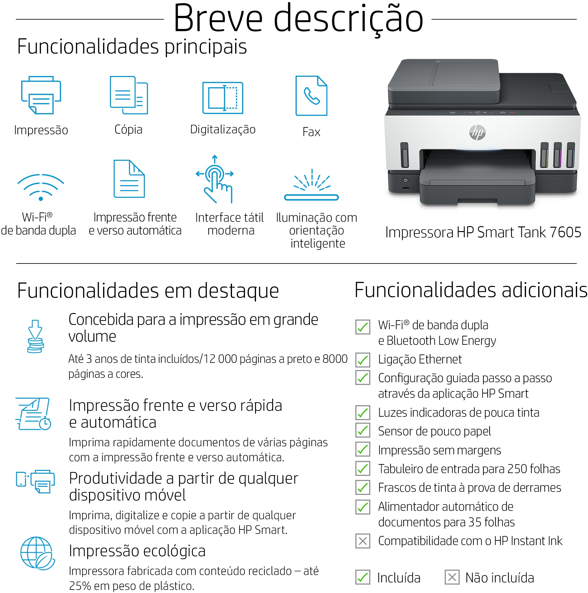  - Impresora Multifunción de Inyección de Tinta HP Smart Tank 7605 Todo-en-Uno WiFi