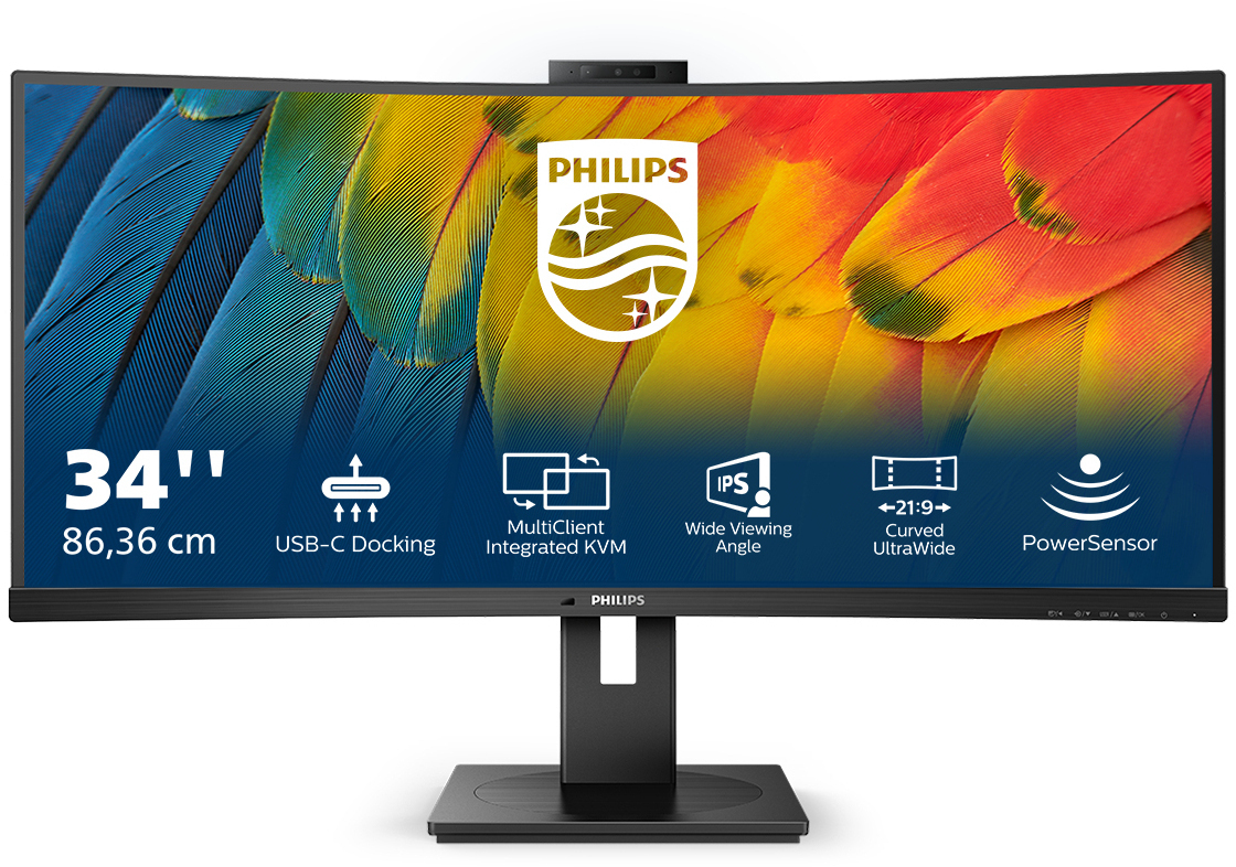 Philips - Monitor Curvo Philips Série 5000 34" 34B1U5600CH VA WQHD 120Hz C/Webcam