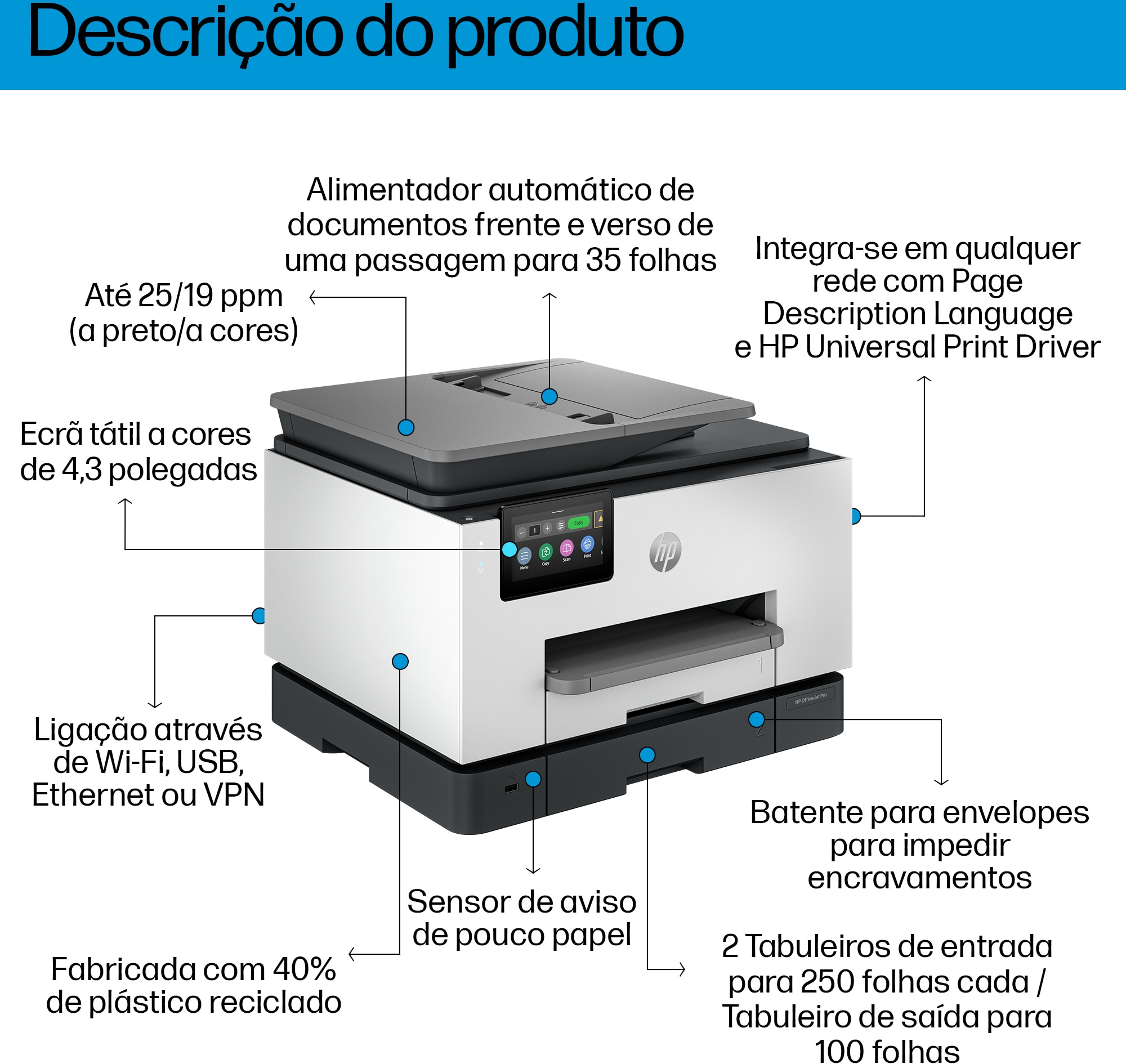 HP - Impressora Multifunções a Jato de Tinta HP OfficeJet Pro 9130b All-in-One