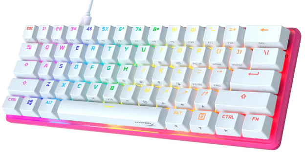 HyperX - Teclado Mecânico HyperX Alloy Origins 60% RGB Gaming US HyperX Red Switches Rosa