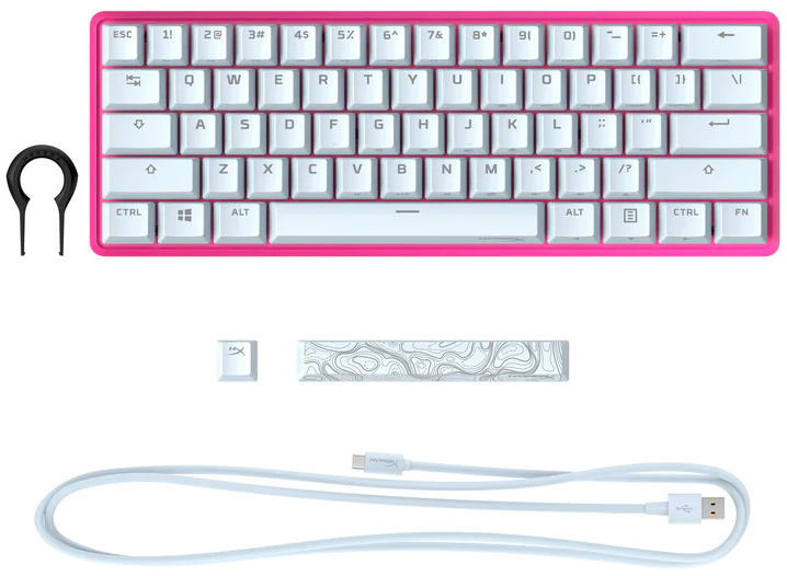 HyperX - Teclado Mecânico HyperX Alloy Origins 60% RGB Gaming US HyperX Red Switches Rosa
