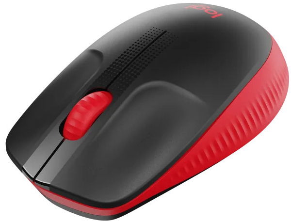 Logitech - Ratón Óptico Logitech M190 Full-Size Wireless 1000DPI Negro/Rojo