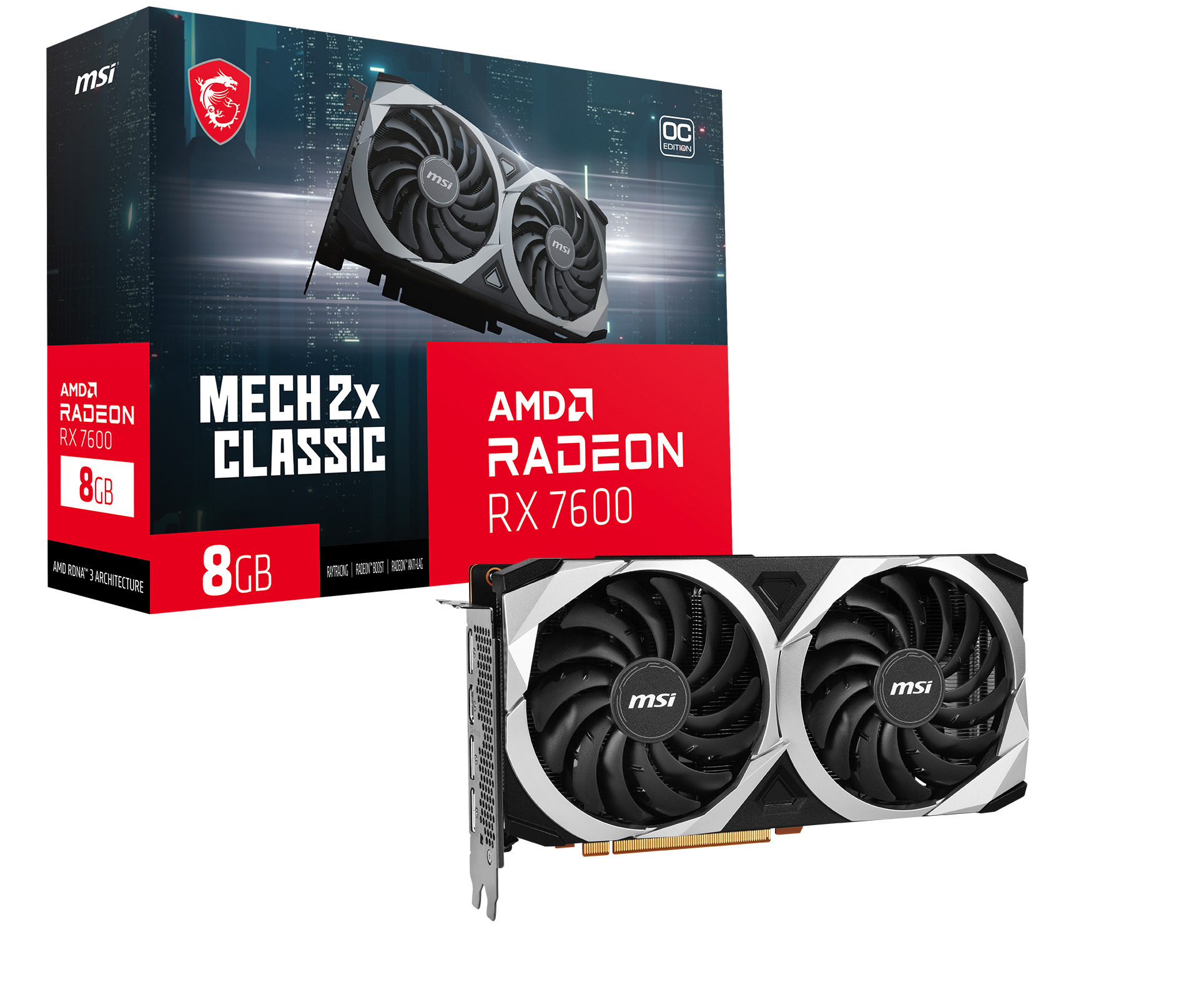 MSI - Tarjeta Gráfica MSI Radeon RX 7600 MECH 2X CLASSIC 8G OC