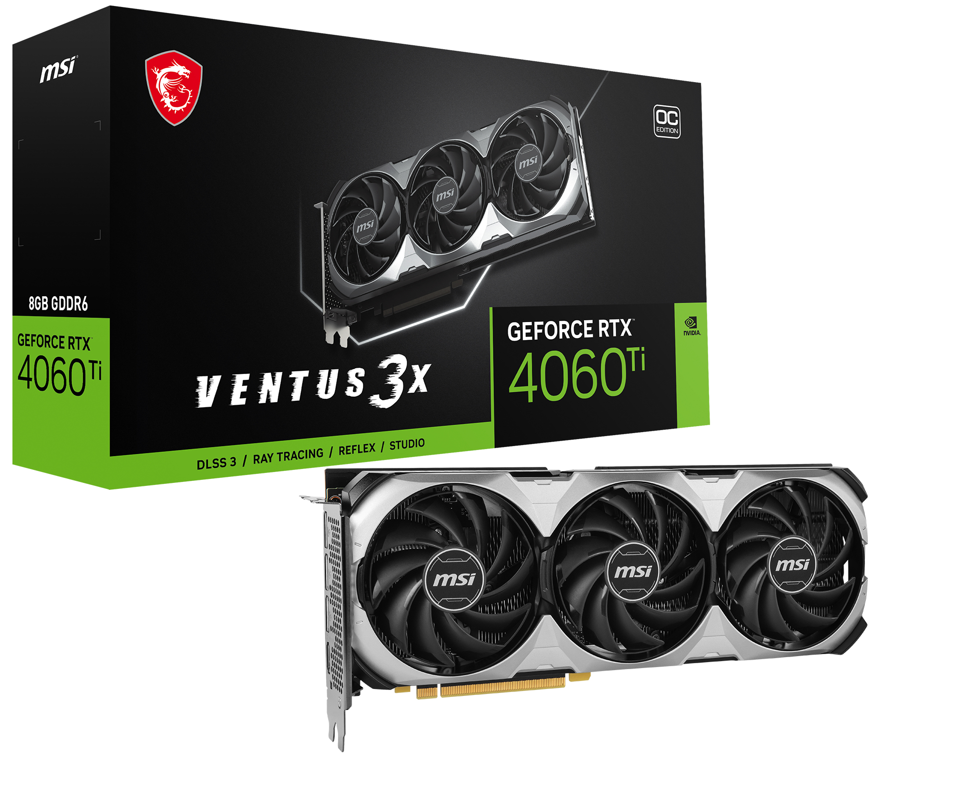 MSI - Tarjeta Gráfica MSI GeForce® RTX 4060 Ti VENTUS 3X OC 8GB GDDR6 DLSS3