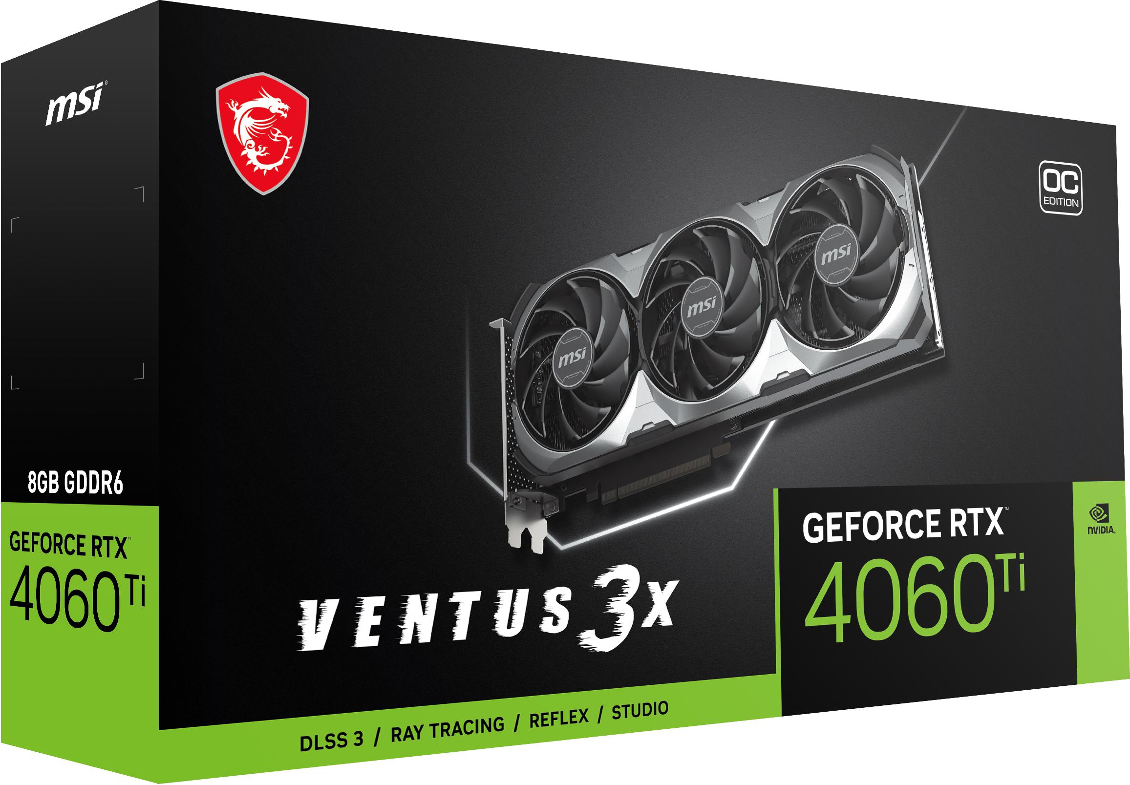 MSI - Tarjeta Gráfica MSI GeForce® RTX 4060 Ti VENTUS 3X OC 8GB GDDR6 DLSS3