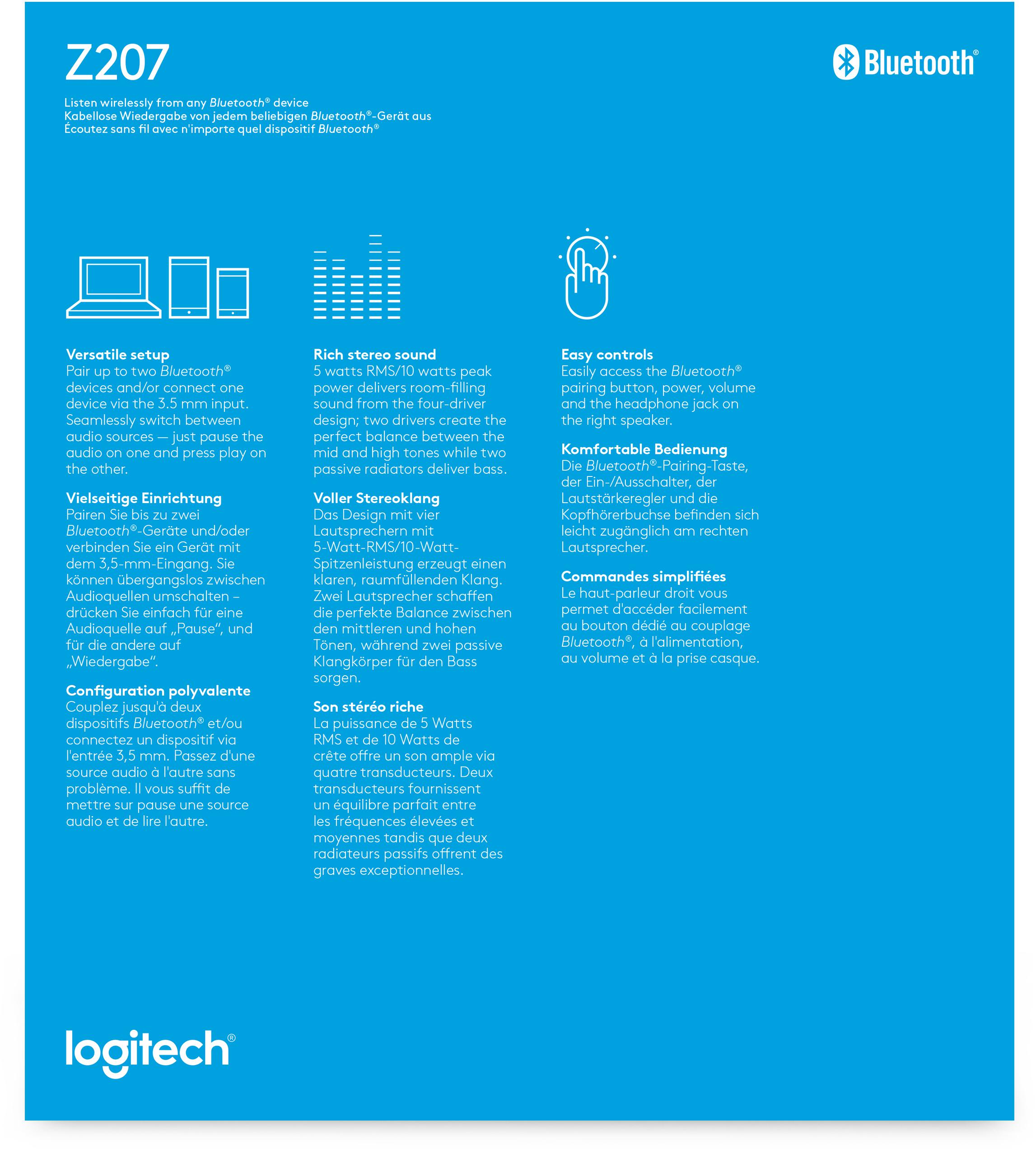 Logitech - Altavoces 2.1 Logitech Z207 Bletooth Blancos