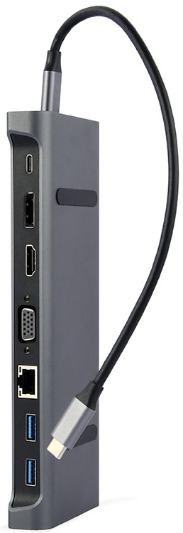 HUB USB Gembird USB-C 10-in-1 > 3xUSB-C 3.1 + 1xHDMI + 1xDP + 1xVGA + 1xÁudio + 1x USB-C (PD 87W) + 1xLAN (10/100/1000 mbps)