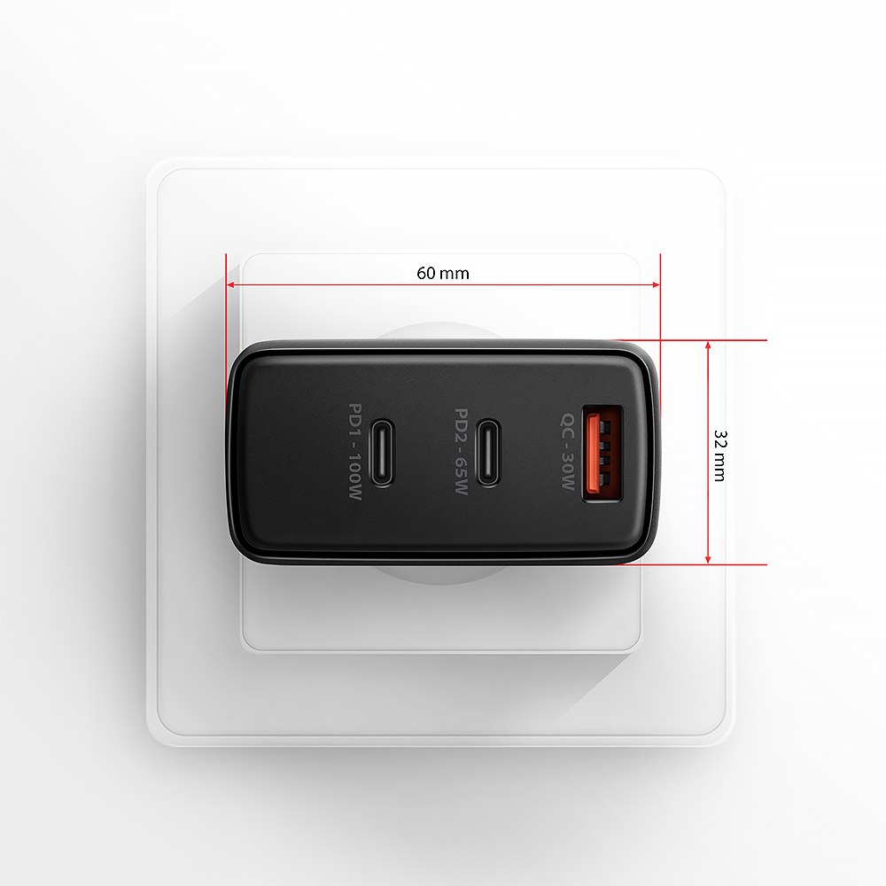 AXAGON - Cargador de pared AXAGON ACU-DPQ100, 3 portas (USB + USB-C duplo), PD3.0/QC4+/PPS/Apple, 100 W, Negro