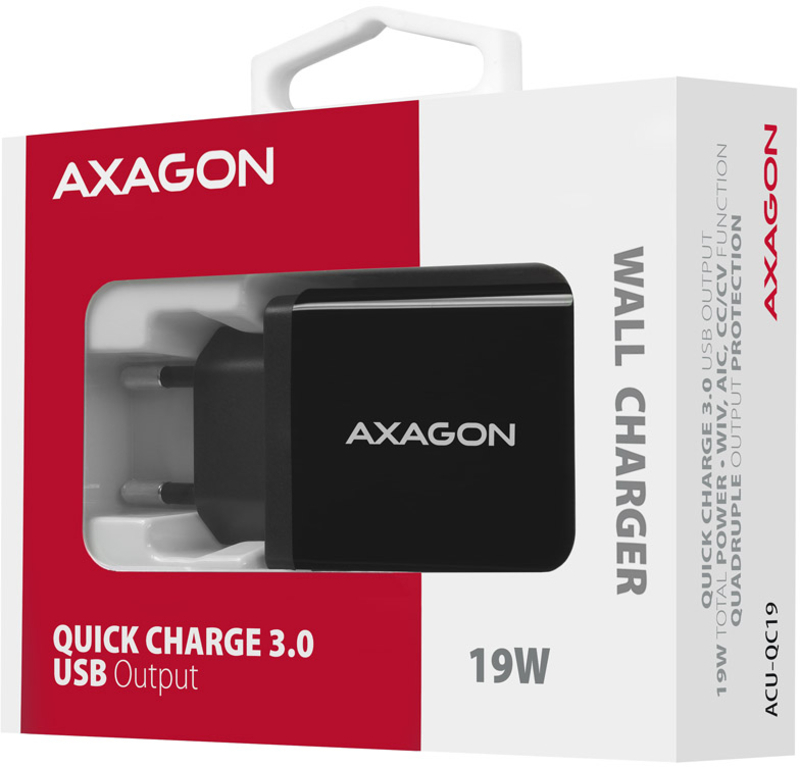 AXAGON - Cargador de pared AXAGON ACU-QC19 1x QC3.0/AFC/FCP/SMART 19W Negro