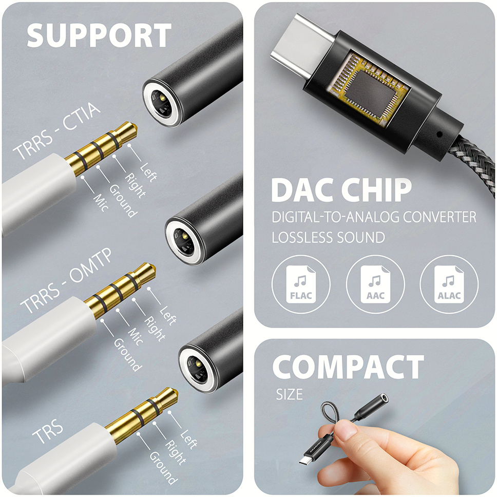 AXAGON - Adaptador Audio AXAGON ADA-HC USB-C - 3.5mm (F) conector Hi-Res DAC 32bit 384kHz