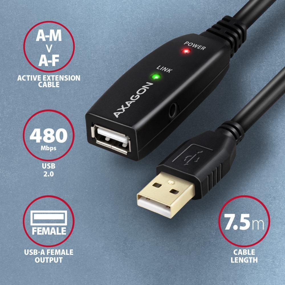 AXAGON - Cable Extensión AXAGON ADR-207 Activo USB, USB 2.0, USB-A para USB-A - 7.55m