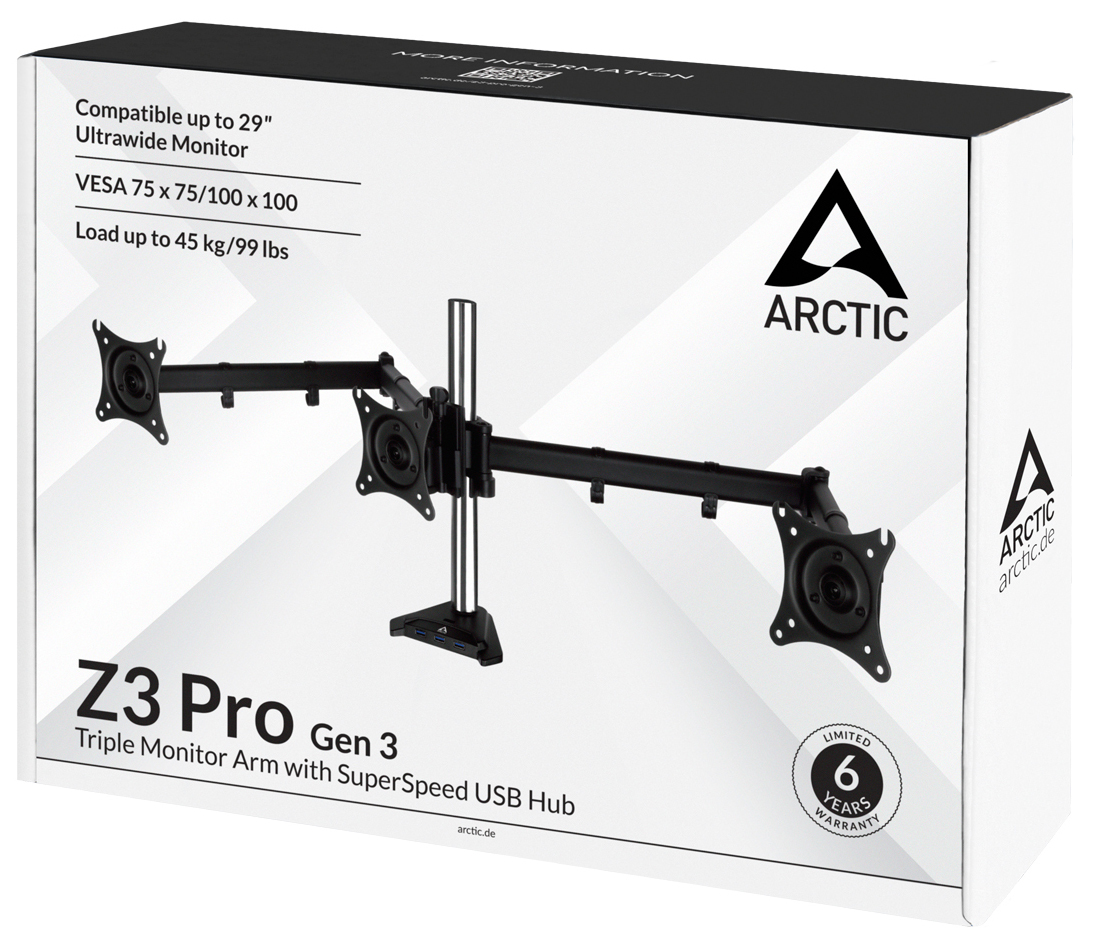 Arctic - Soporte para Mesa Arctic Z3 Pro (Gen 3) con HUB USB 3.0 Triplo