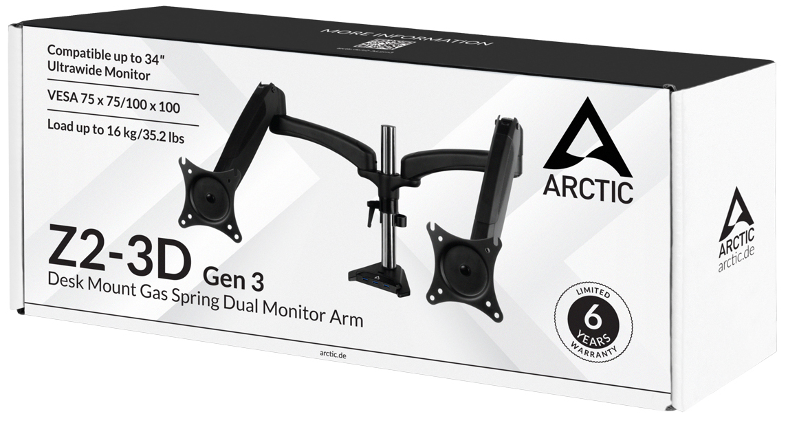 Arctic - Soporte para Mesa Arctic Z2 3D (Gen 3) con HUB USB 3.0 Duplo