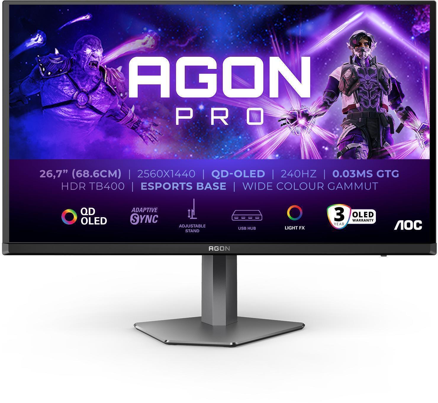 AOC - Monitor AOC AGON PRO 26.7" AG276QZD2 QD-OLED QHD 240Hz 0.3ms Adaptive Sync HDR True Black 400