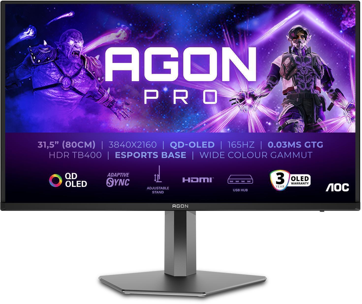 AOC - Monitor AOC AGON PRO 31.5" AG326UD QD-OLED UHD 165Hz 0.3ms Adaptive Sync HDR True Black 400