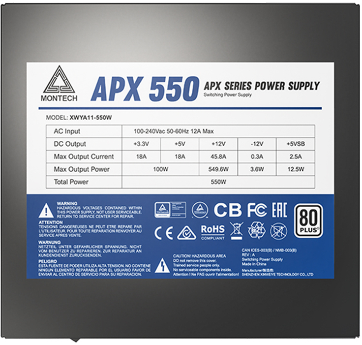 Montech - Fuente Montech APX550 550W 80 PLUS