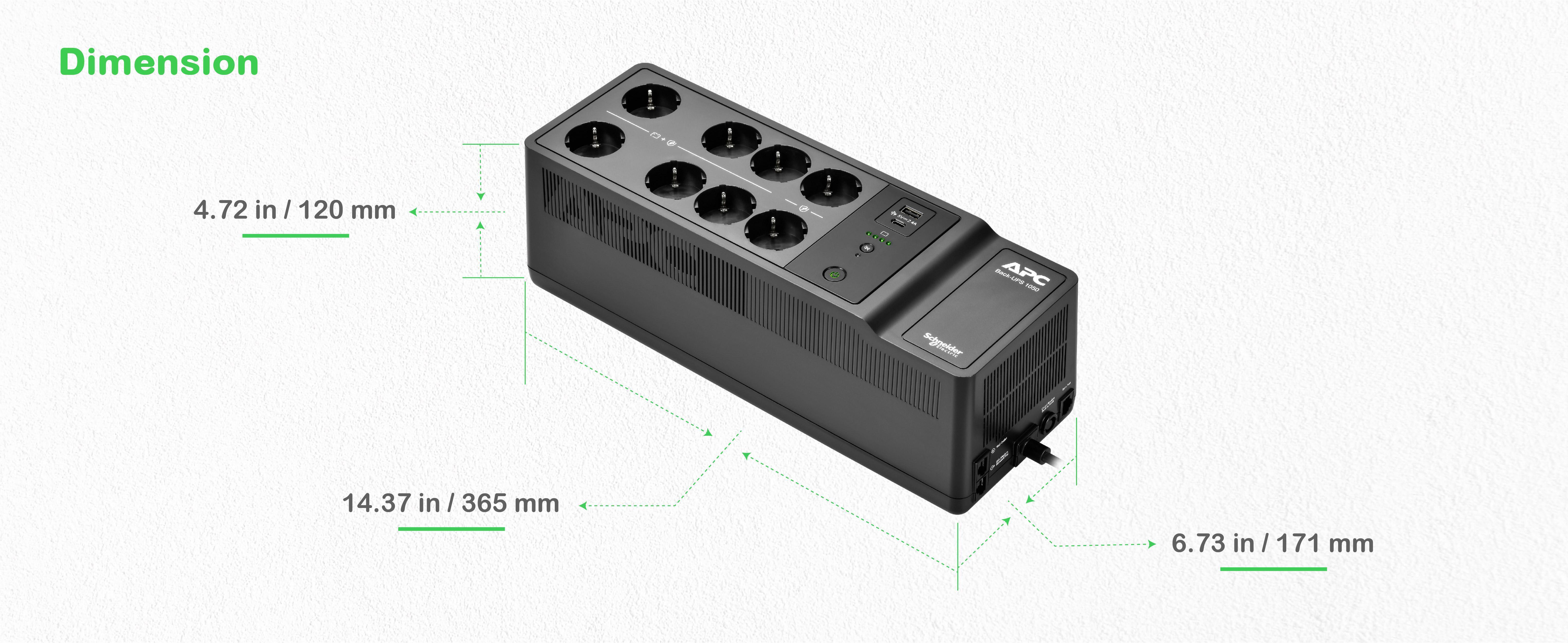 APC - UPS APC Off-line Back-UPS 1050VA/600W USB-C/A Schuko