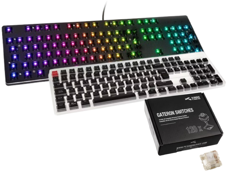 - Barebone Glorious GMMK 100% RGB + Set de 105 Teclas Glorious ABS Negro (PT) + Pack de 120 Switches Gateron MX Transparente para Glorious GMMK Picture of - Barebone Glorious GMMK 100% RGB + Set de 105 Teclas Glorious ABS Negro (PT) + Pack de 120 Switches Gateron MX Transparente para Glorious GMMK