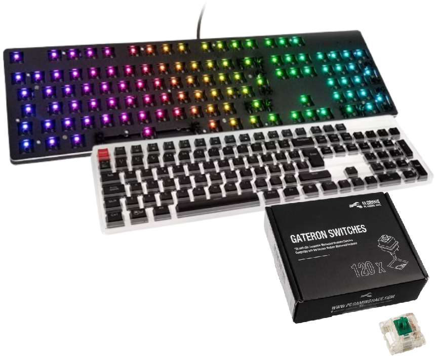 - Barebone Glorious GMMK 100% RGB + Set de 105 Teclas Glorious ABS Negro (PT) + Pack de 120 Switches Gateron MX Verde para Glorious GMMK Picture of - Barebone Glorious GMMK 100% RGB + Set de 105 Teclas Glorious ABS Negro (PT) + Pack de 120 Switches Gateron MX Verde para Glorious GMMK