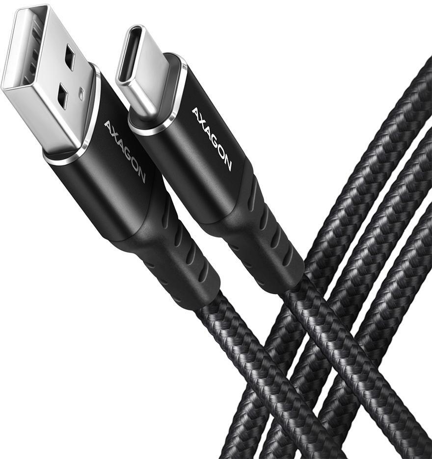 Cable de cargamento AXAGON BUCM-AM10AB USB-C  <-> USB-A, 1m, USB 2.0, 3A, ALU, braid, Negro