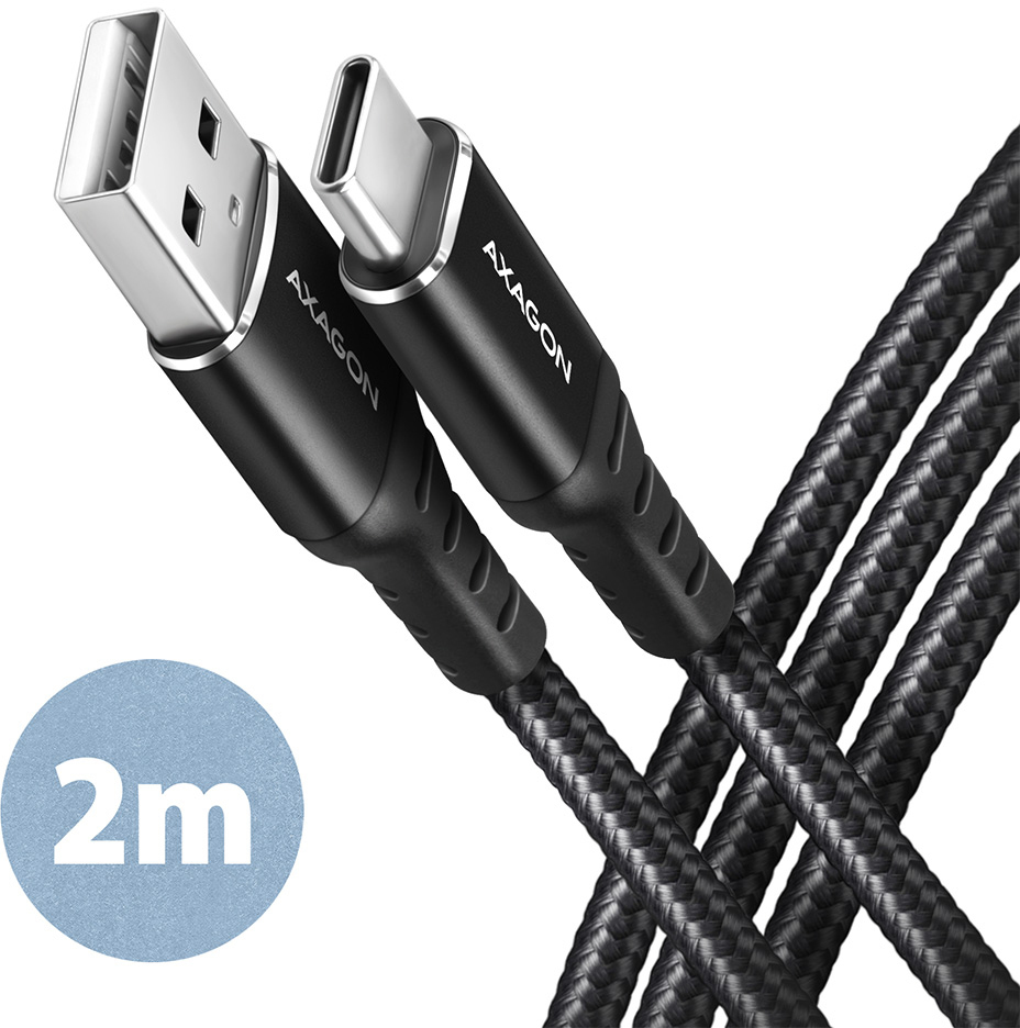 Cable de cargamento AXAGON BUCM-AM15AB USB-C  <-> USB-A, 1.5m, USB 2.0, 3A, ALU, braid, Negro