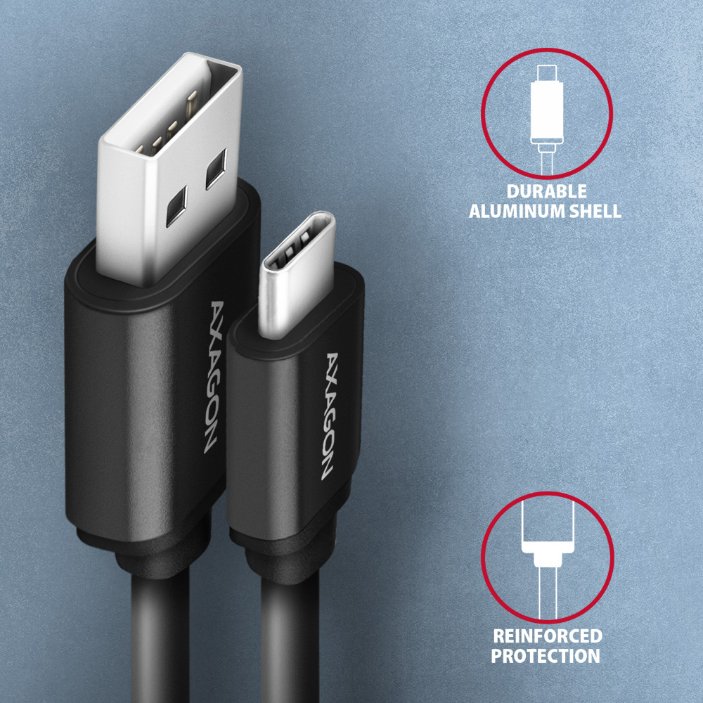 AXAGON - Cable AXAGON BUCM-AM20TB USB-C  <-> USB-A, 1m, USB 2.0, 2.4A, ALU, PVC