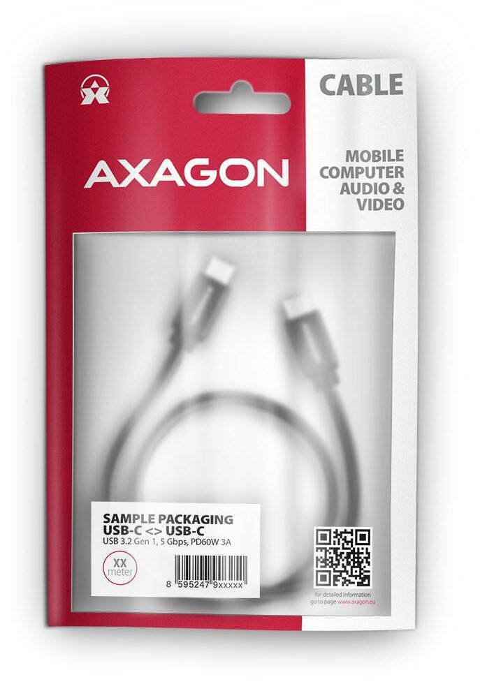 AXAGON - Cable de cargamento AXAGON BUCM-CM10AB USB-C  <-> USB-C 2.0, 1m, PD 60W, 3A, ALU, braid, Negro