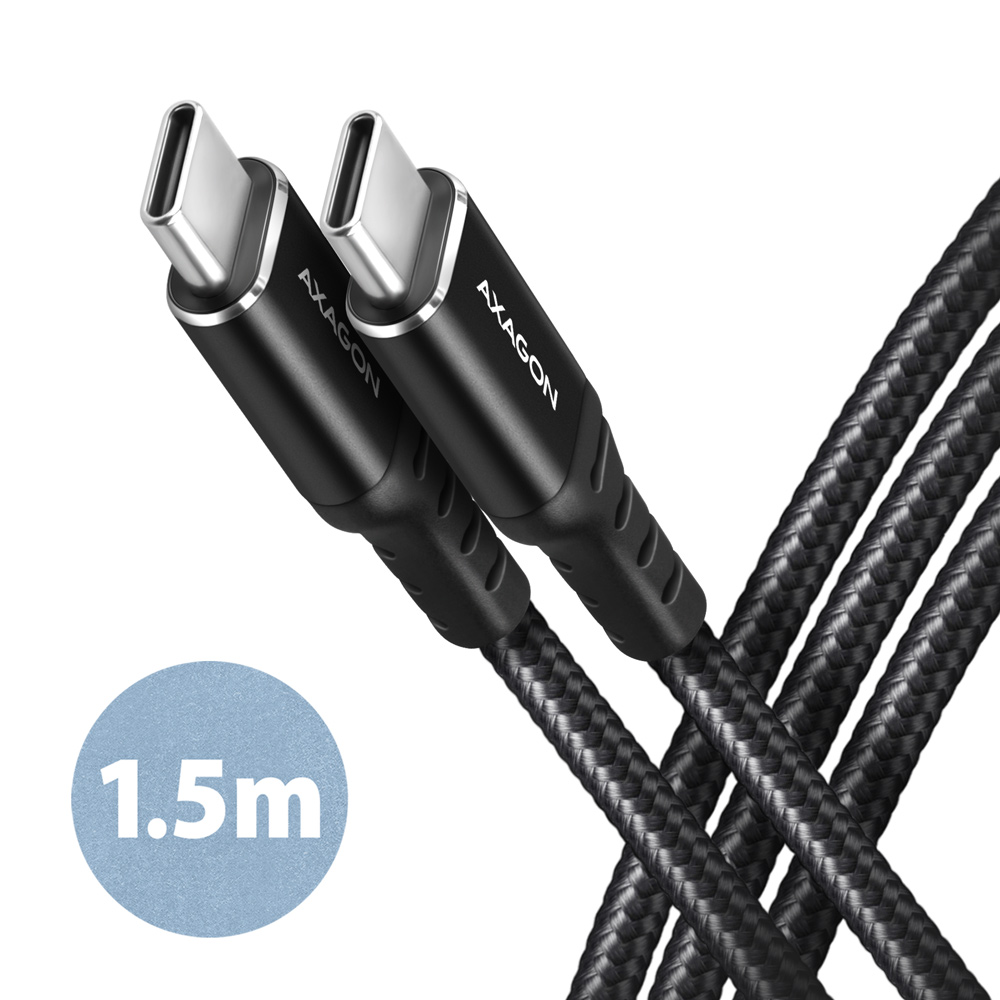 Cable AXAGON BUCM-CM15AB USB-C  <-> USB-C 2.0, 1.5m, PD 60W, 3A, ALU, braid