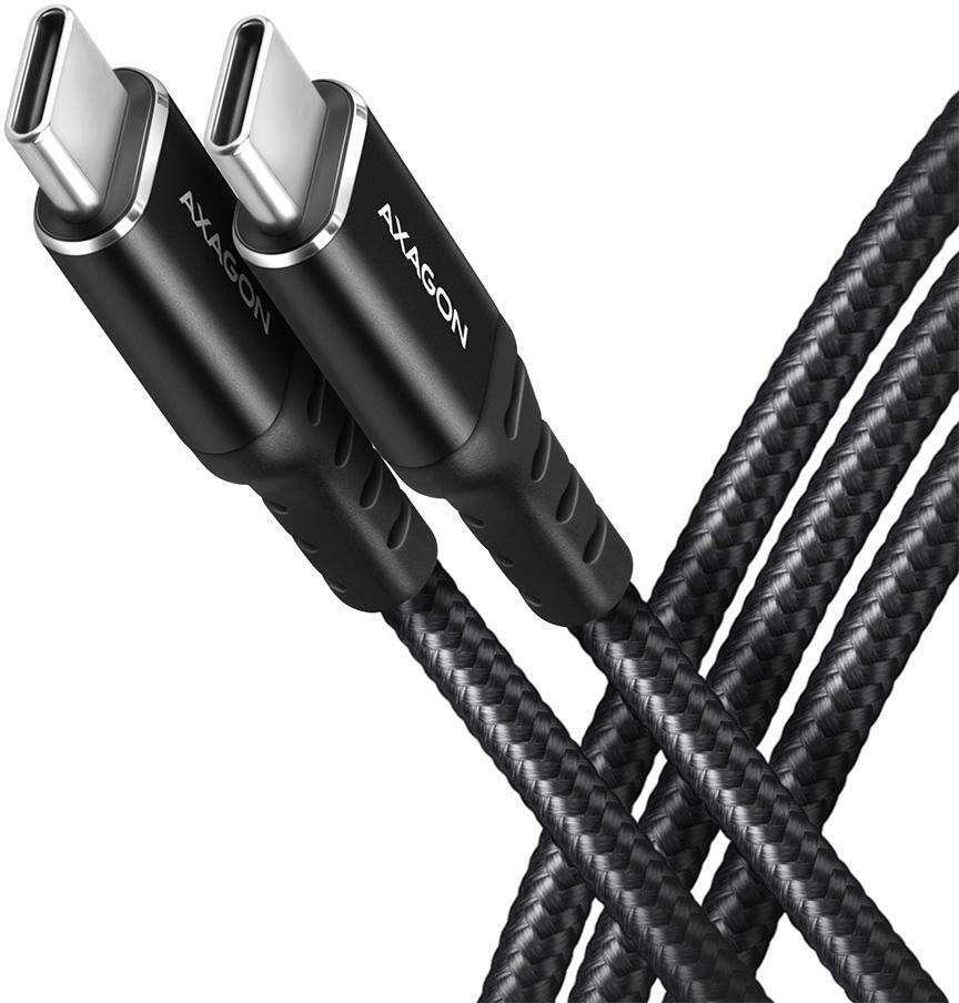 Cable de cargamento AXAGON BUCM-CM20AB cable USB-C  <-> USB-C 2.0, 2m, PD 60W, 3A, ALU, braid, Negro