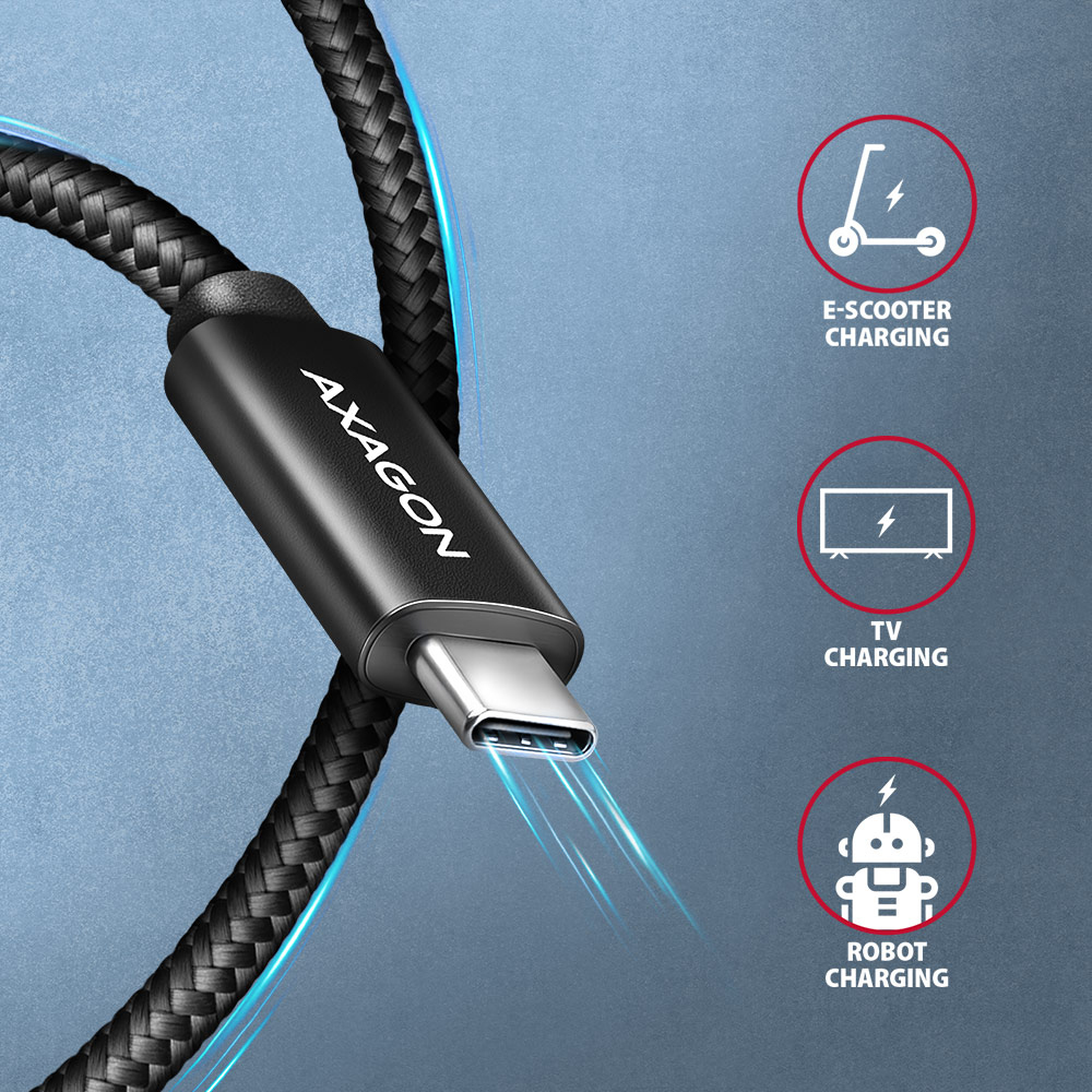 AXAGON - Cable de Carga AXAGON BUCM2-CM10AB USB-C <-> USB-C 2.0, 1m, PD 240W 5A, ALU, braid