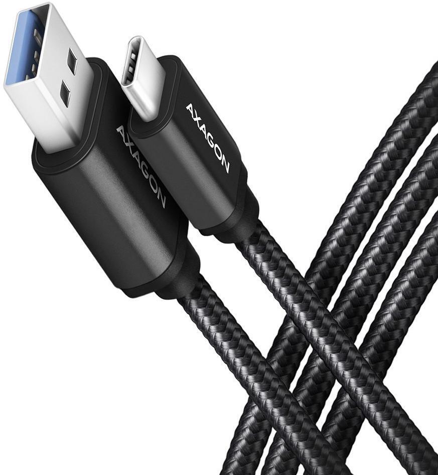 Cable de cargamento AXAGON BUCM3-AM15AB USB-C  <-> USB-A, 1.5m, USB 3.2 Gen 1, 3A, ALU, braid, Negro