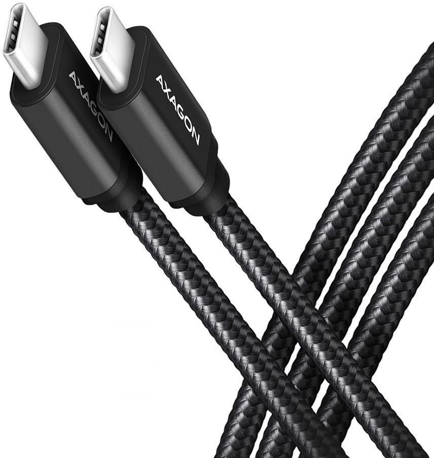 Cable de cargamento AXAGON BUCM3-CM10AB USB-C  <-> USB-C 3.2 Gen 1, 1m, PD 60W, 3A, ALU, braid, Negro