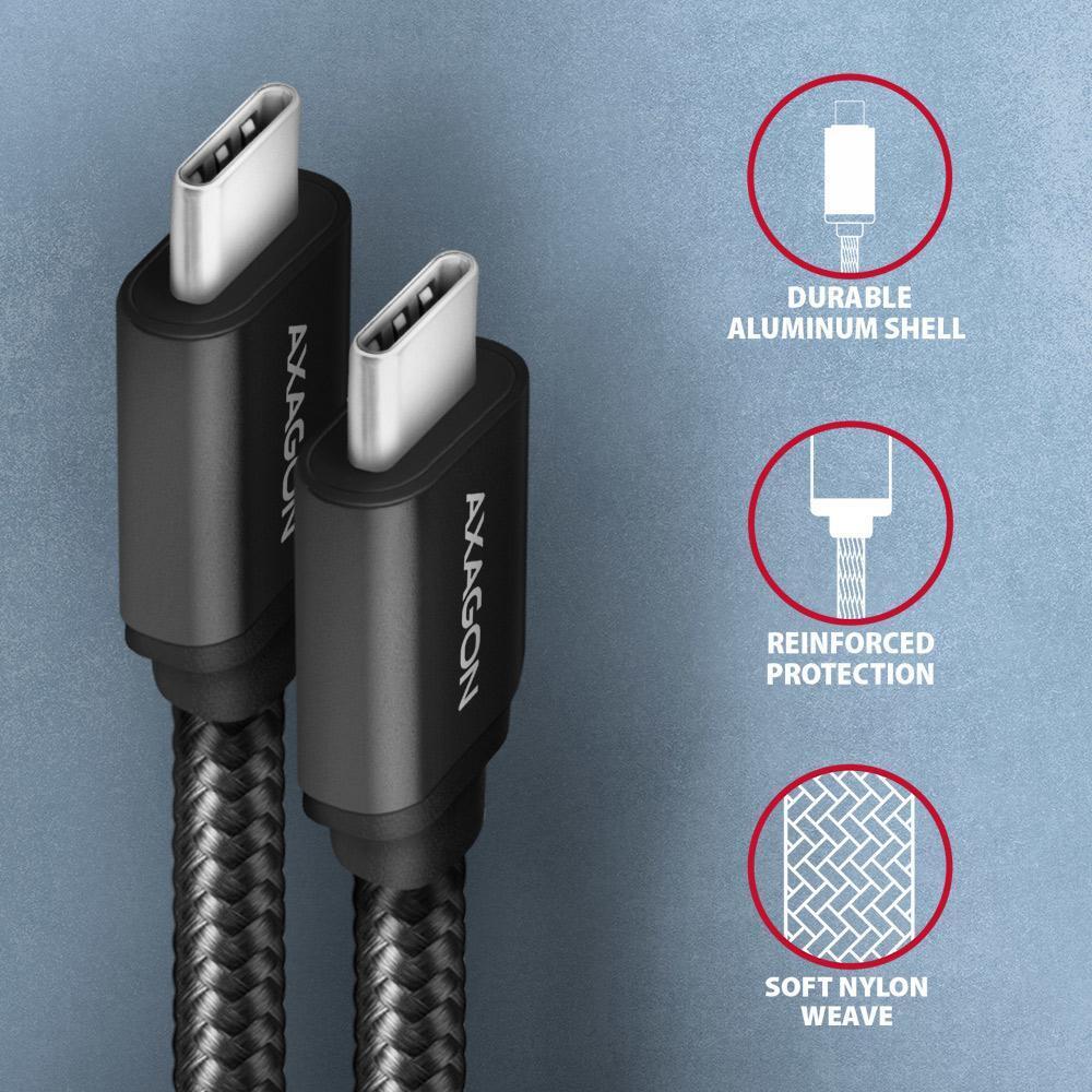 AXAGON - Cable de cargamento AXAGON BUCM3-CM30AB cable USB-C  <-> USB-C 3.2 Gen 1, 3m, PD 60W, 3A, ALU, braid, Negro