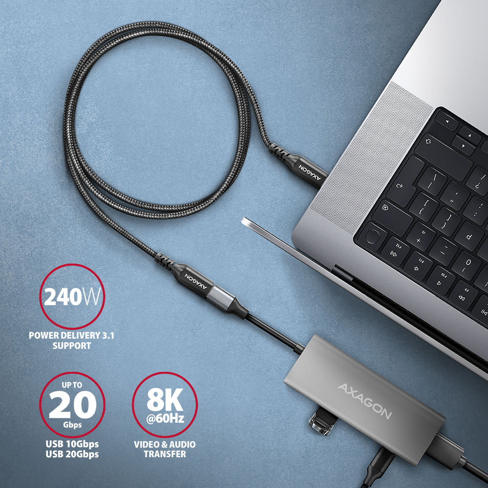 AXAGON - Extensión AXAGON BUCM32-CF05AB USB-C <-> USB-C 3.2 Gen 2, 0.5m, 20 Gbps, ALU, braid