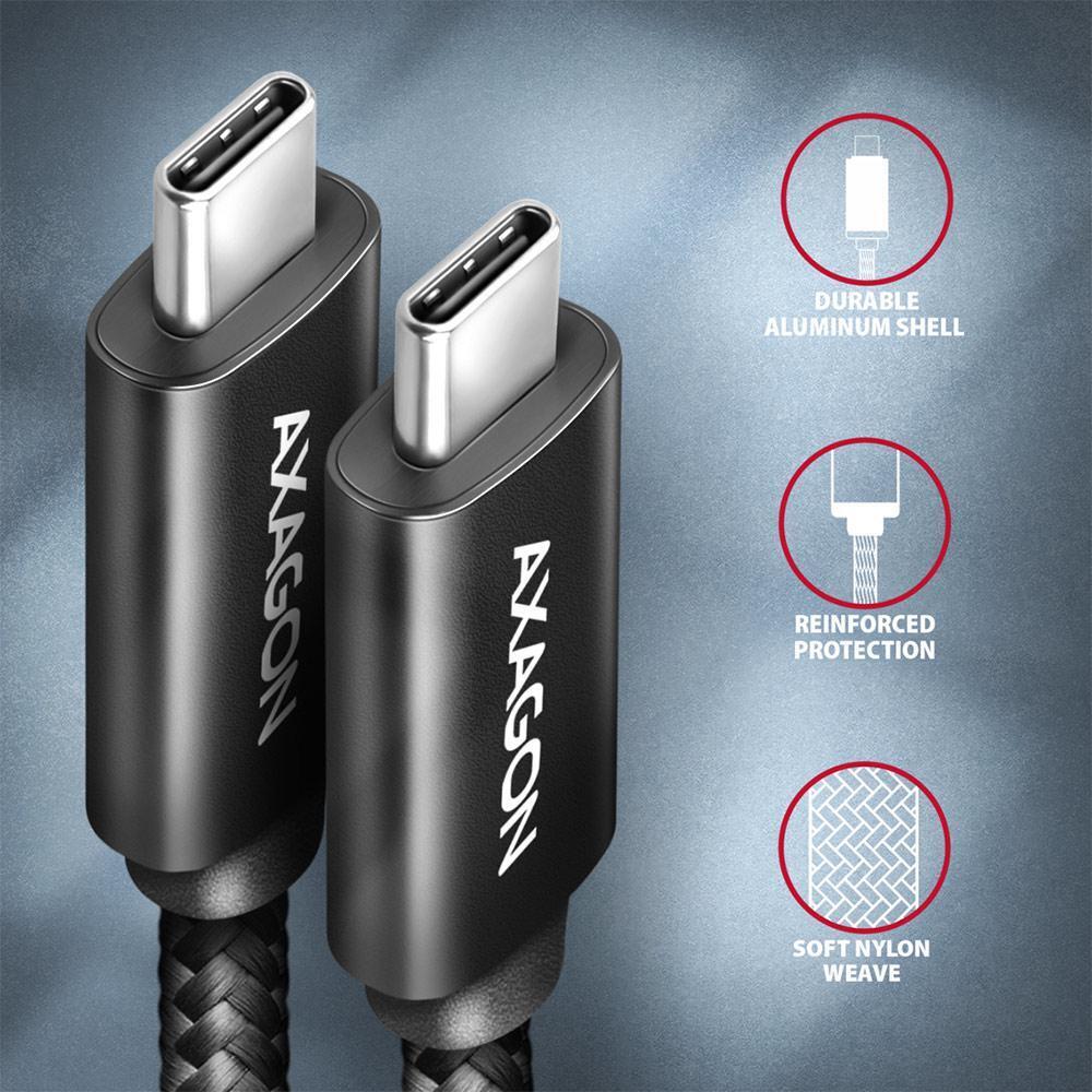 AXAGON - Cable de cargamento AXAGON BUCM432-CM10AB USB-C <-> USB-C, USB4 Gen 3×2, 1m, PD 100W, 8K HD, ALU, braid, Negro