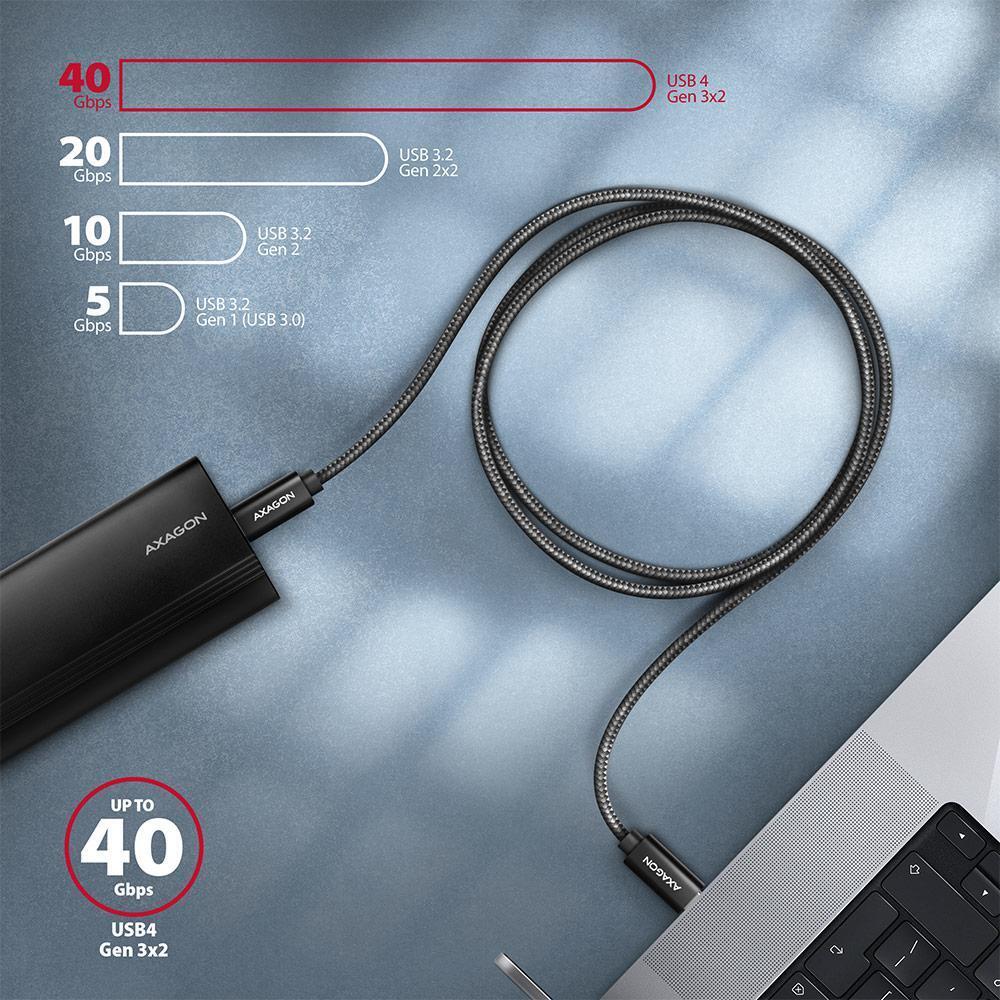 AXAGON - Cable de cargamento AXAGON BUCM432-CM10AB USB-C <-> USB-C, USB4 Gen 3×2, 1m, PD 100W, 8K HD, ALU, braid, Negro