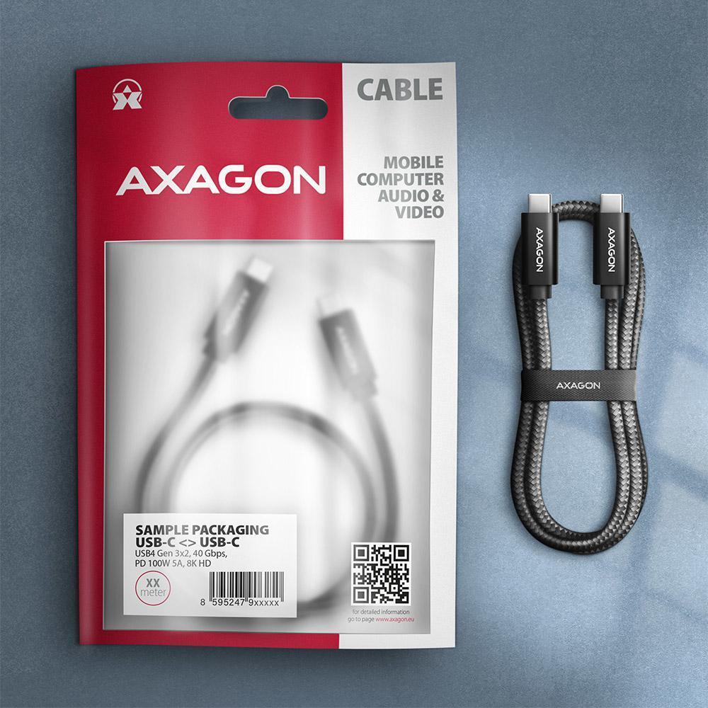 AXAGON - Cable de cargamento AXAGON BUCM432-CM10AB USB-C <-> USB-C, USB4 Gen 3×2, 1m, PD 100W, 8K HD, ALU, braid, Negro