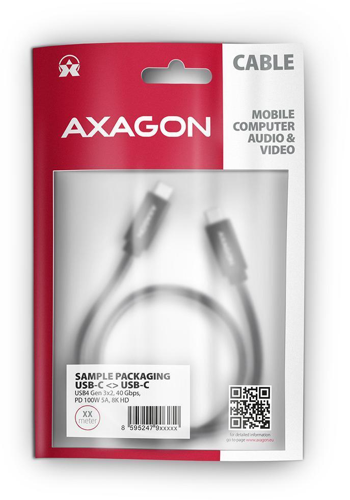 AXAGON - Cable de cargamento AXAGON BUCM432-CM10AB USB-C <-> USB-C, USB4 Gen 3×2, 1m, PD 100W, 8K HD, ALU, braid, Negro