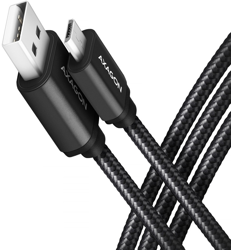 AXAGON - Cable de cargamento AXAGON BUMM-AM10AB, HQ Micro USB <-> USB A, 1m, USB 2.0, 2.4A, ALU, braid, Negro