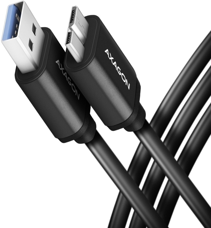 Cable de cargamento AXAGON BUMM3-AM10AB Micro-B USB  <-> USB-A 3.2 Gen 1, 1m, 3A, ALU, PVC, Negro