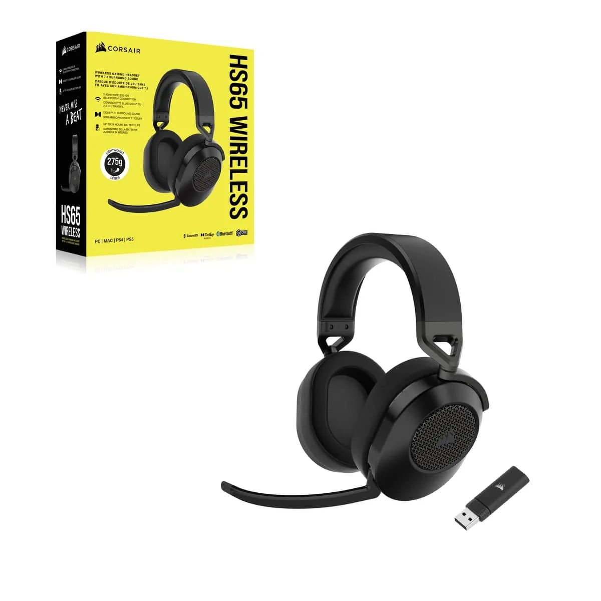 Corsair - Auriculares Corsair HS65 Wireless Carbon V2