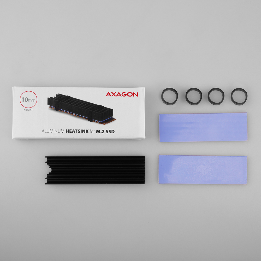 AXAGON - Dissipador Pasivo AXAGON CLR-M2L10 - M.2 SSD, 80mm SSD, ALU, silicone thermal pads, height 10mm