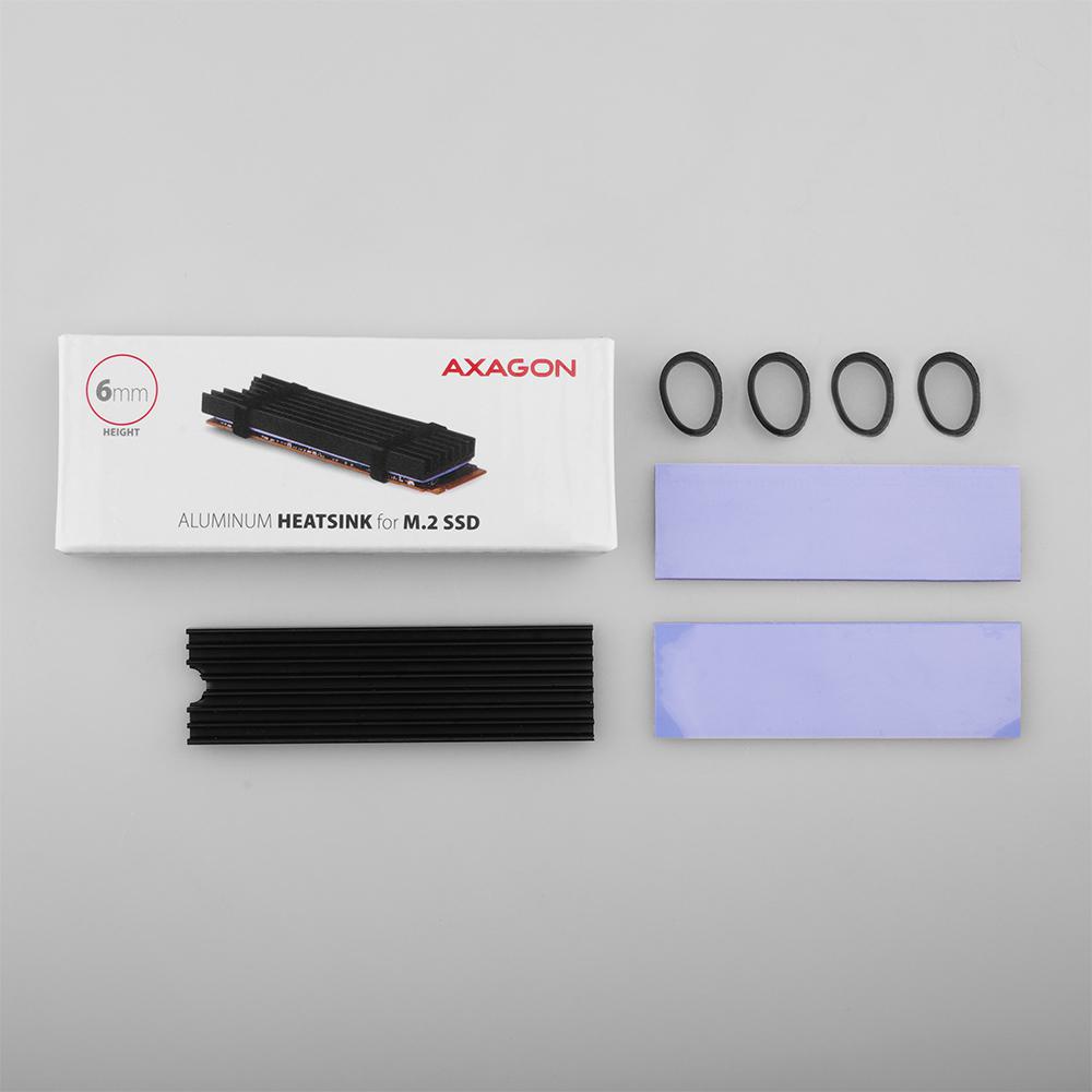 AXAGON - Dissipador Pasivo AXAGON CLR-M2L6 - M.2 SSD, 80mm SSD, ALU, silicone thermal pads, height 6mm
