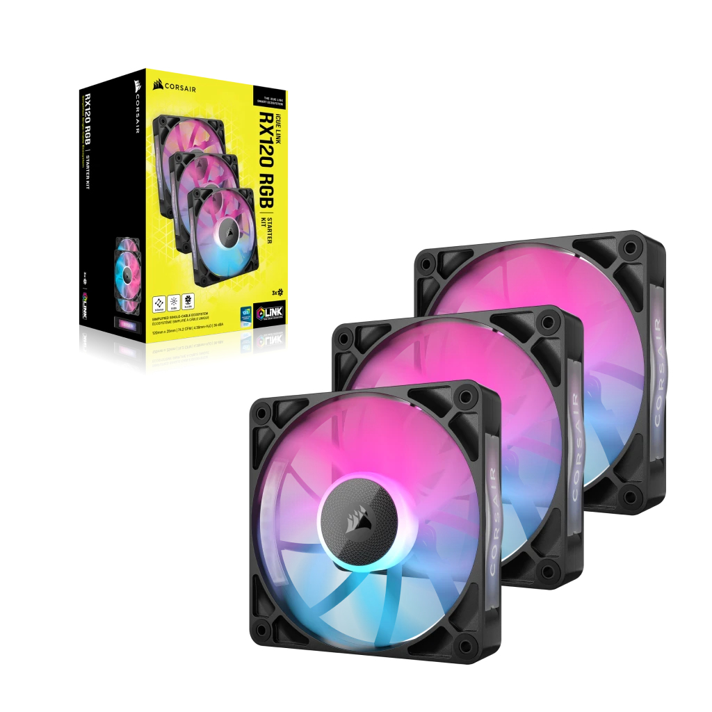 Corsair - Ventilador Corsair iCUE Link RX120 RGB PWM Negra 120mm (Pack 3)