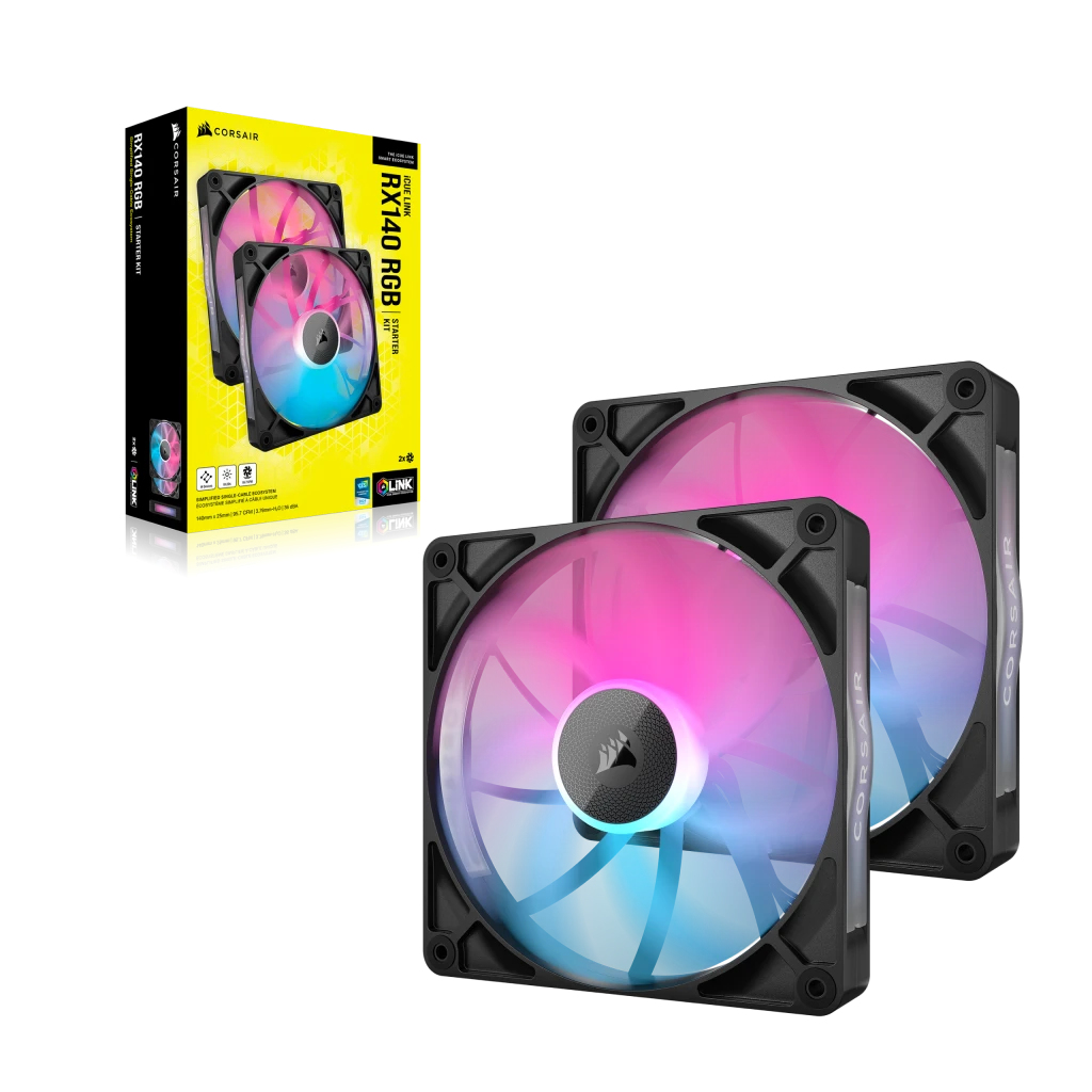 Corsair - Ventilador Corsair iCUE Link RX140 RGB PWM Negra 140mm (Pack 2)