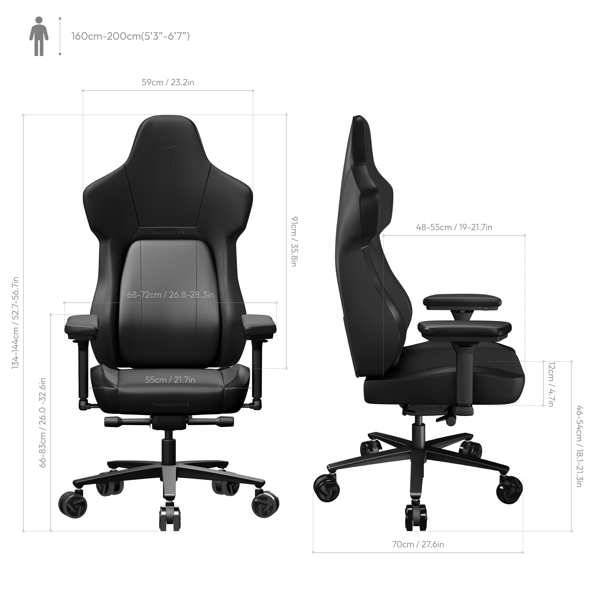 ThunderX3 - Silla Gaming ThunderX3 Core, Automatic lumbar fit, Modern Black